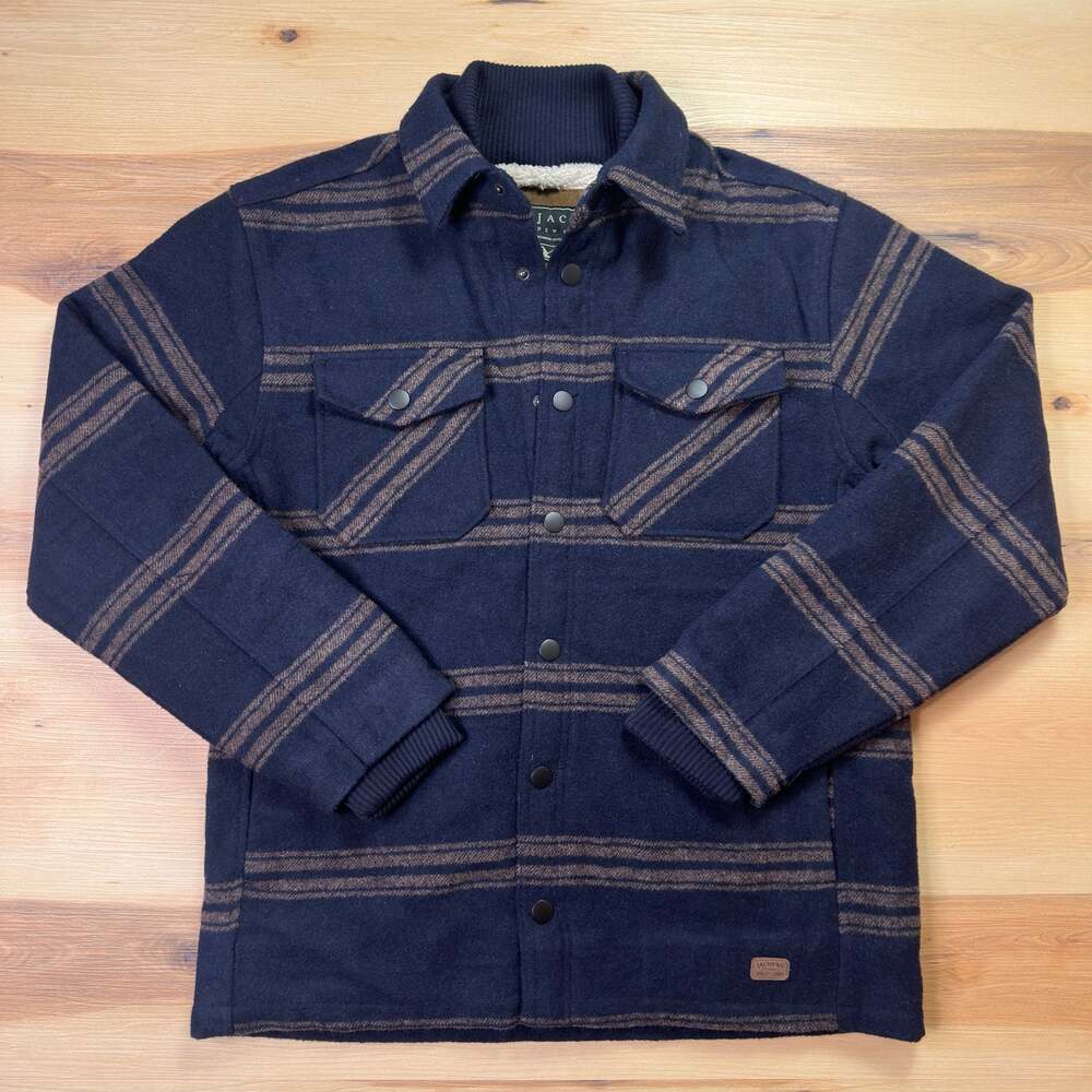 JACHS New York Men's Sherpa Lined Flannel Shirt Jacket Blue Plaid Large